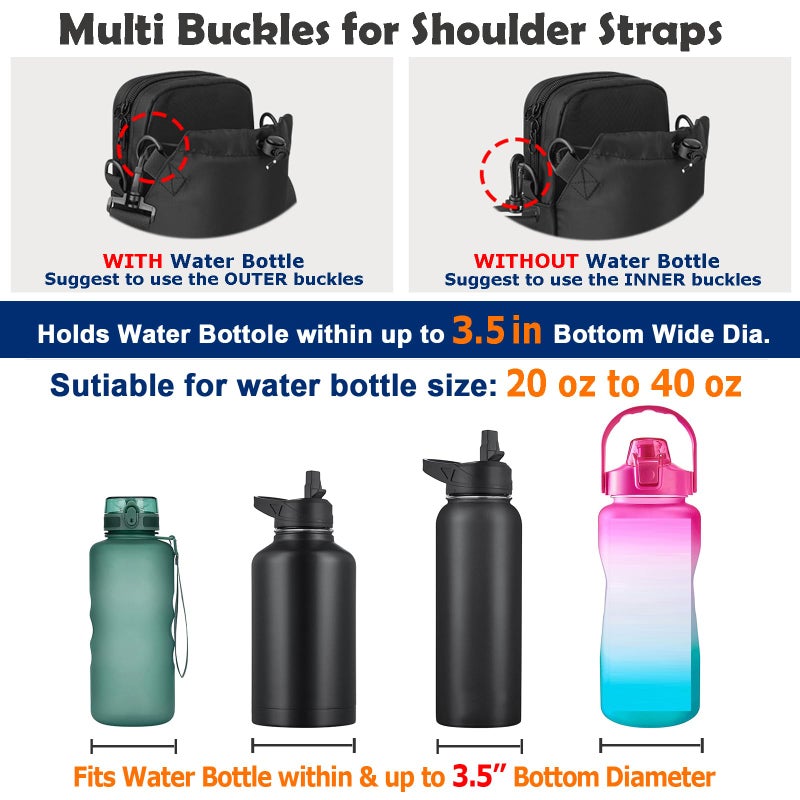 Cosmos Water Bottle Bag Crossbody Bottle Holder Carrier Case Bag Bottle Sling Bag Pouch with Adjustable Shoulder Strap & Pocket  Fits 30 to 48 oz Bottle for Hiking Camping Walking Travel & Fishing - Image 4